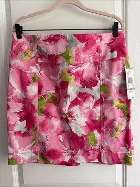 Anne Klein Pink Floral Watercolor Mini Skirt